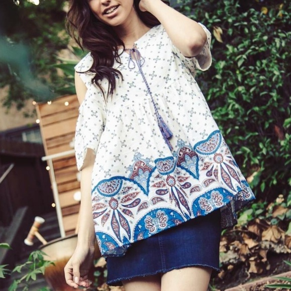 . Tops - Boho Off The Shoulder COLORBLOCK Baby Doll Top
